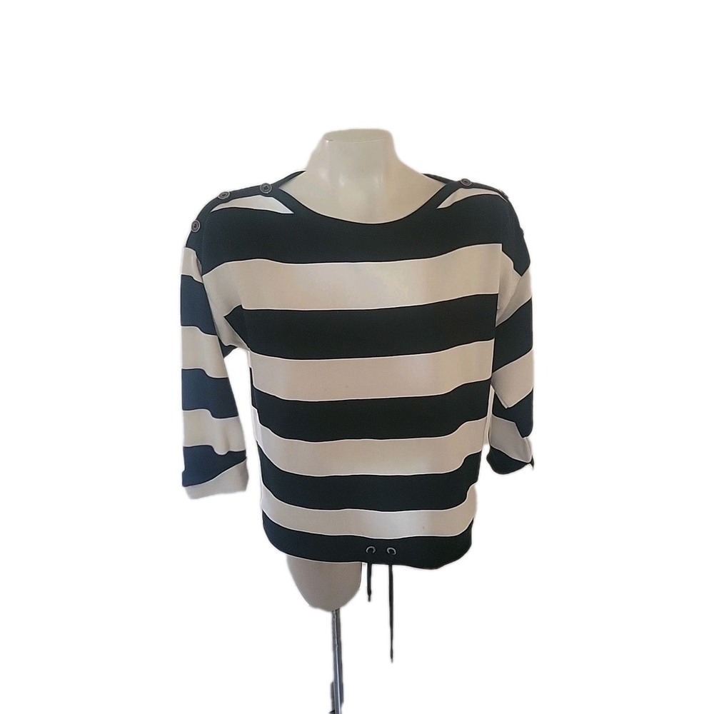 LAUREN RALPH LAUREN Striped Pullover Drawstring Waist Lightweight Sweater Nautic